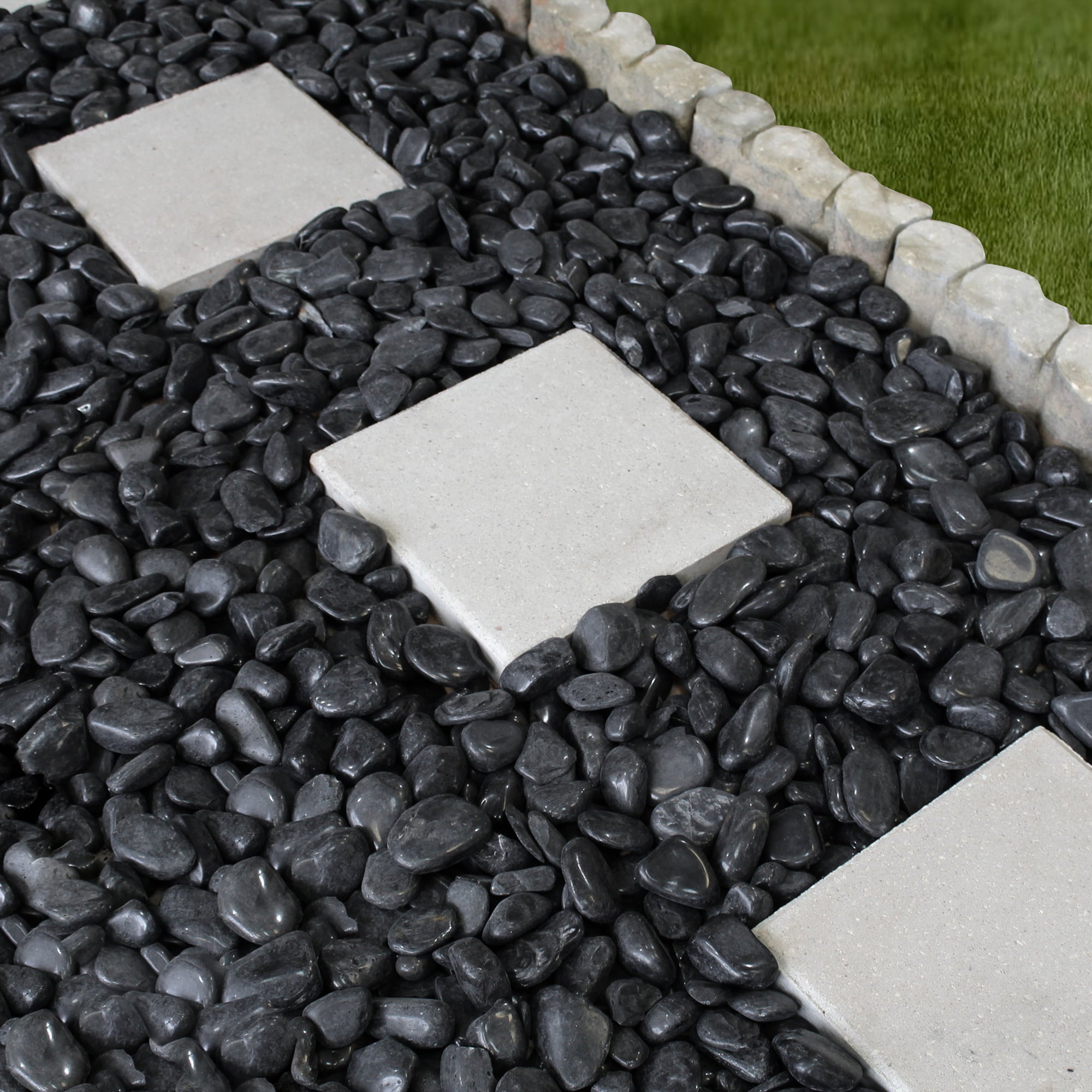 Rainforest Outdoor Decorative Natural Stone, Super Polished Pebbles, Black, 2-3