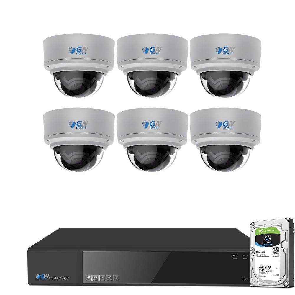 GW Security 8-Channel 8MP 2TB NVR Security Camera System with 6 Wired Dome Motorized Zoom Camera Color Night Vision Microphone GW8171MMIC6-2T