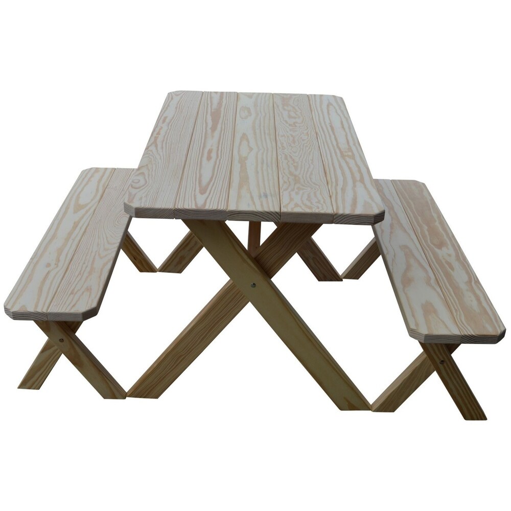 Pine 4' Cross Leg Picnic Table with 2 Benches