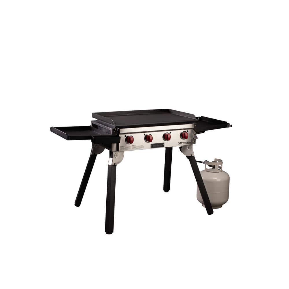 Camp Chef Flat Top Grill 600 Portable 4Burner Propane Gas Grill in Black with Griddle