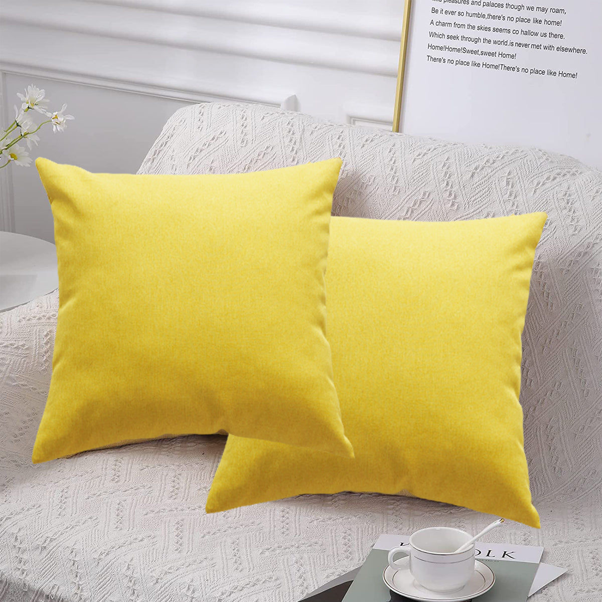 Kabuer Outdoor Waterproof Pillow Covers Outdoor Pillow Covers 18x18 Inch Outdoor Patio Pillows Covers Set of 2 Yellow