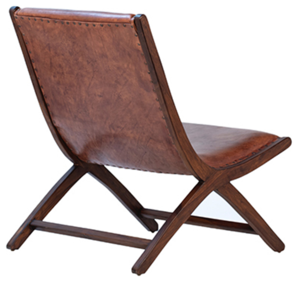 Brown Teak  ampLeather Lounge Chair   Midcentury   Armchairs And Accent Chairs   by Design Mix Furniture  Houzz