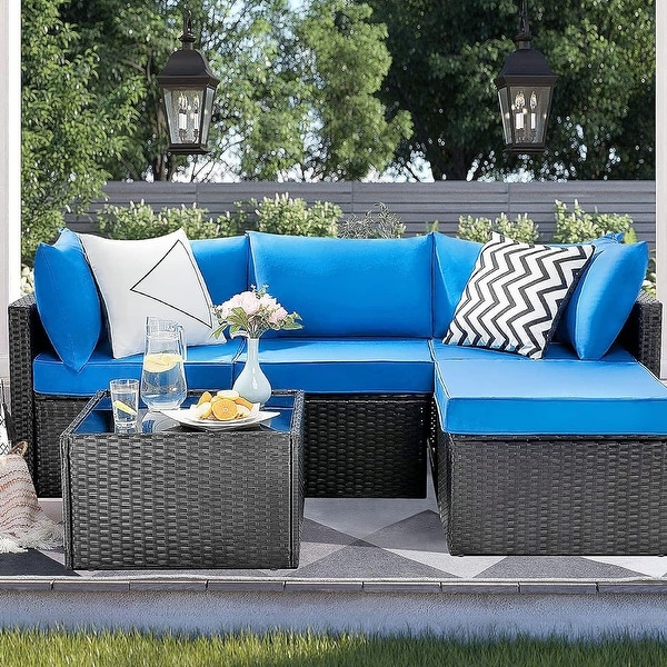 Bossin Patio Furniture Sets Outdoor Sectional Sofa All Weather PE Rattan Patio Conversation Set