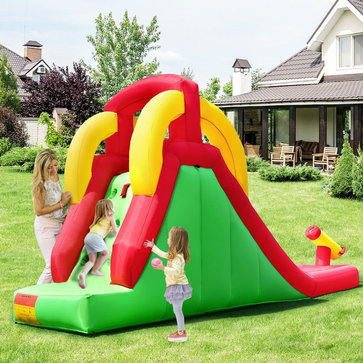 Climb and Long Slide Bouncer w/ Water Cannon for Kids