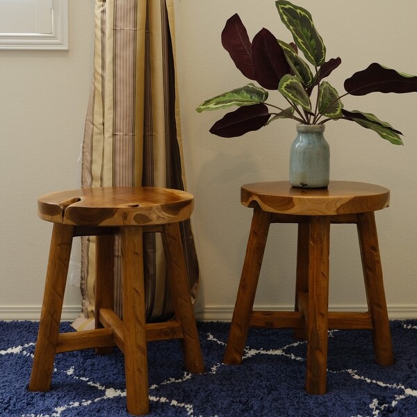 Greenage Teak Stool Side Table Handmade Natural Plant Stool