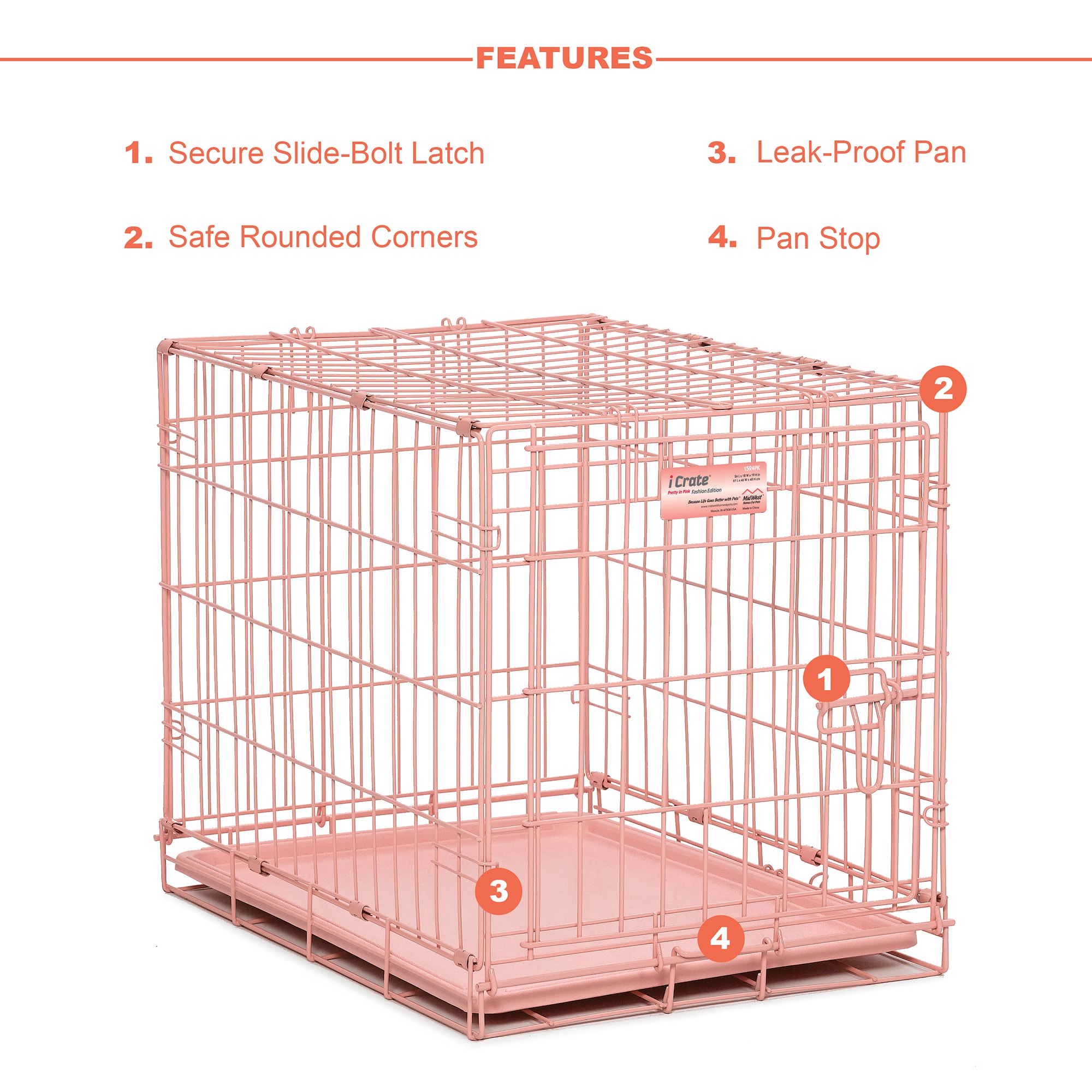 Midwest Pink iCrate Single Door for Dogs， 24.77