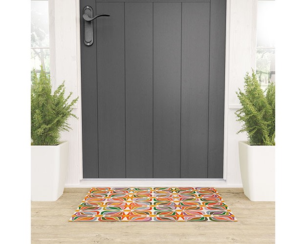 Evamatise Abstract Flowers Summer Holiday Looped Vinyl Welcome Mat Society6