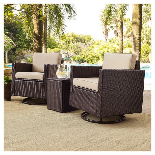 Palm Harbor 3pc All weather Wicker Patio Conversation Set Cushions W swivel Chairs Crosley