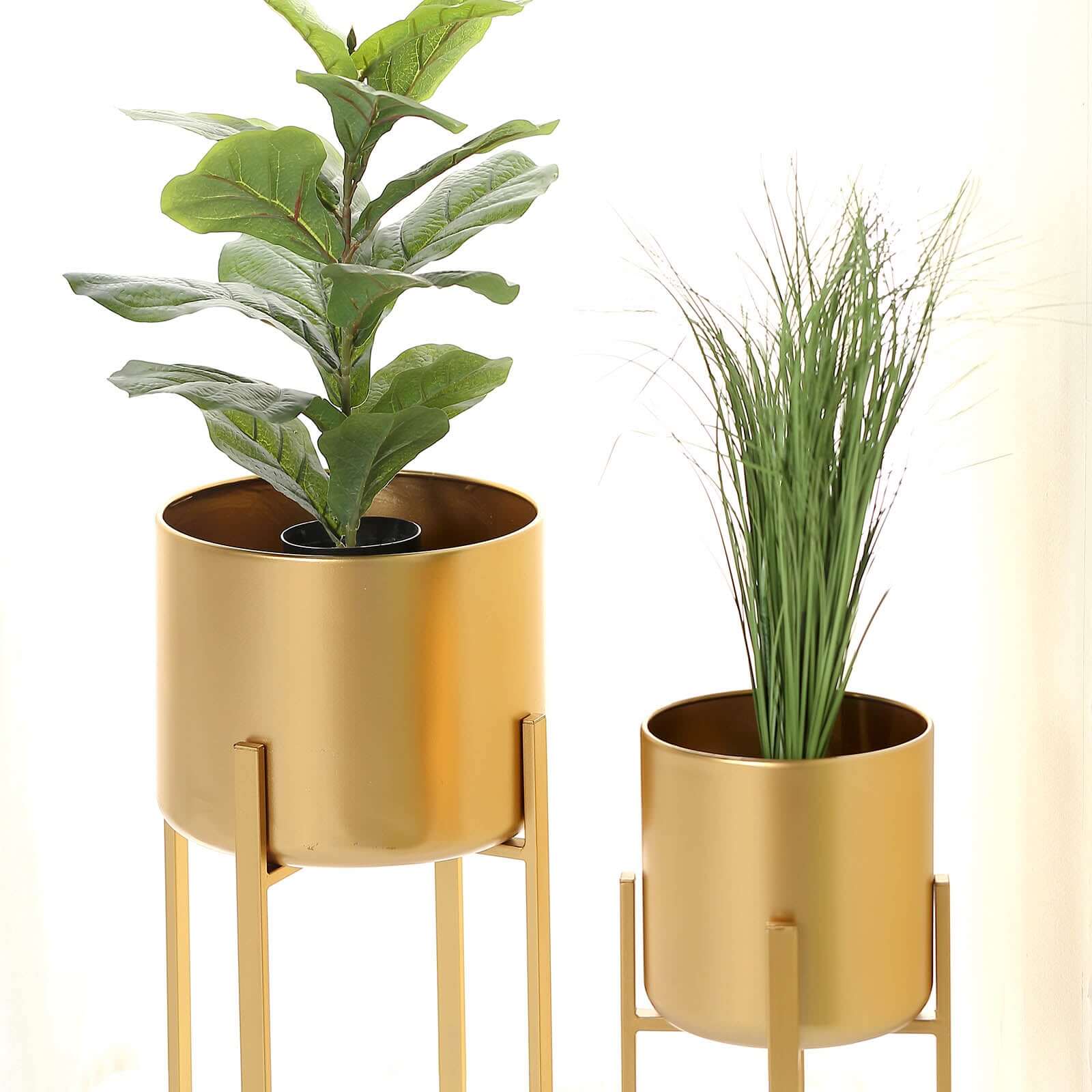 Set of 2 Modern Gold Metal Planter Stands, Decorative Indoor Plant Pots 25