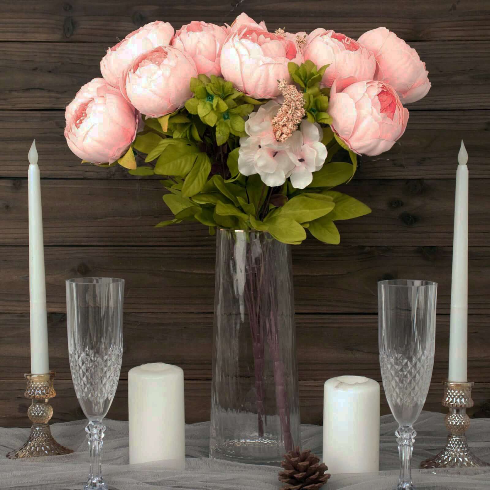 2 Pack Pink Artificial Peony Flower Wedding Bouquets, Faux Silk Flower Arrangements 19