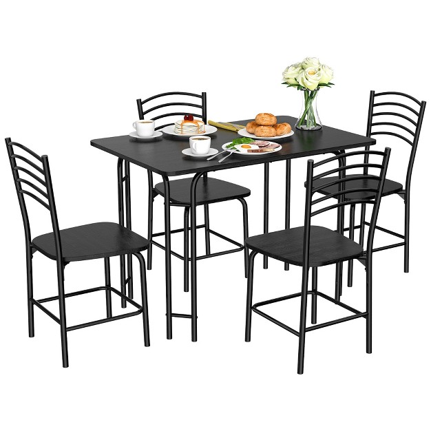 Costway 5 Piece Dining Set Home Kitchen Table 29 5 x27 x27 And 4 Chairs With Metal Legs Modern Black