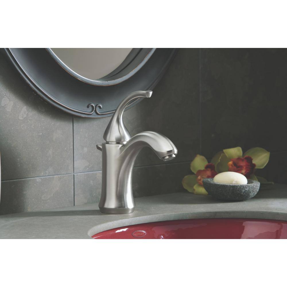 KOHLER Forte Single Hole Single-Handle Low-Arc Water-Saving Bathroom Faucet in Vibrant Brushed Nickel K-10215-4-BN