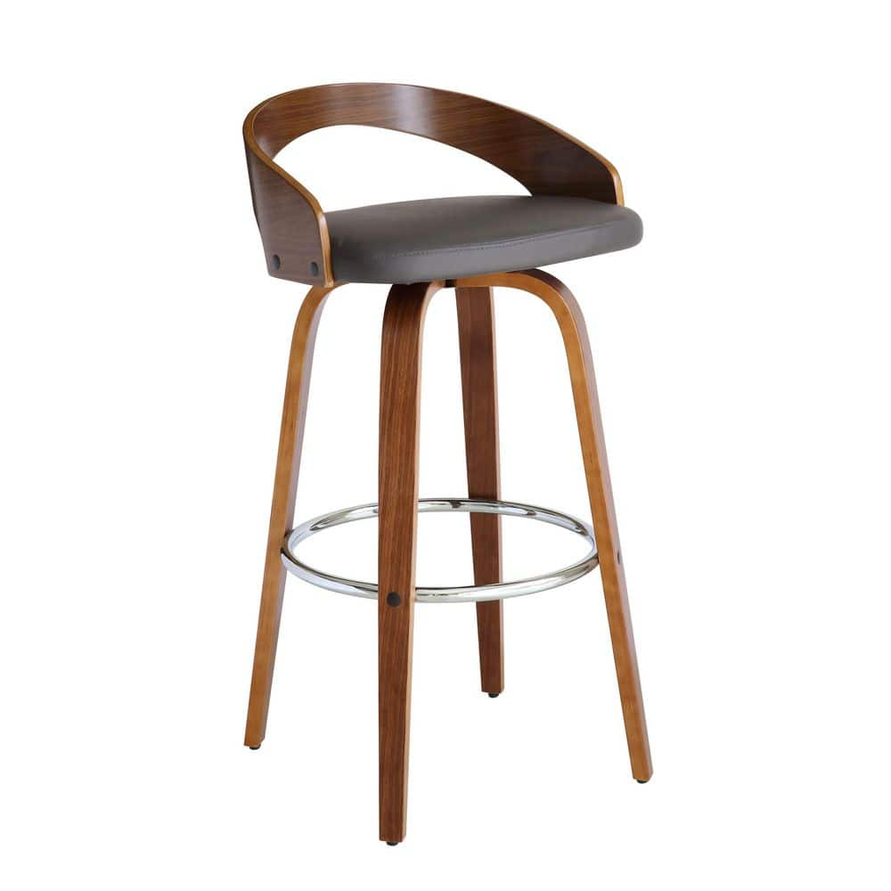 Armen Living Sonia Walnut Wood 30 in. Bar Height Bar Stool with Gray Faux Leather LCSOBAGRWA30