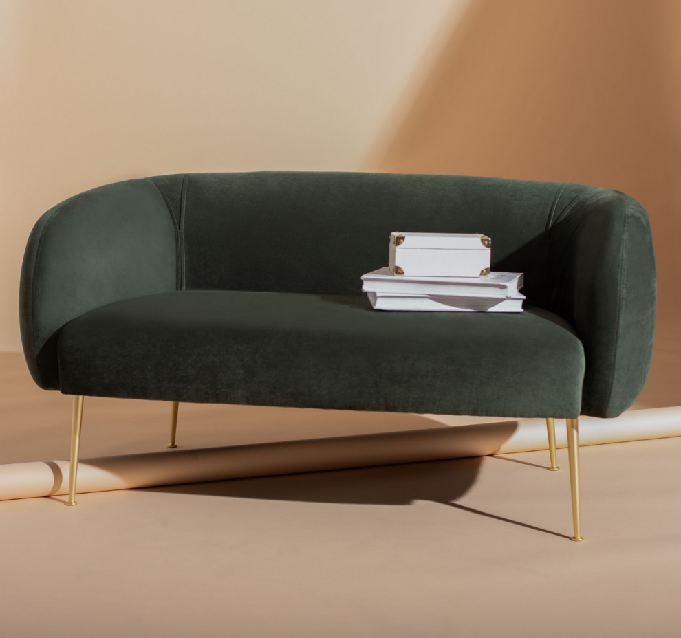 Patricia Poly Blend Loveseat Forest Green/Gold   Midcentury   Loveseats   by AED Luxury Home Decor  Houzz