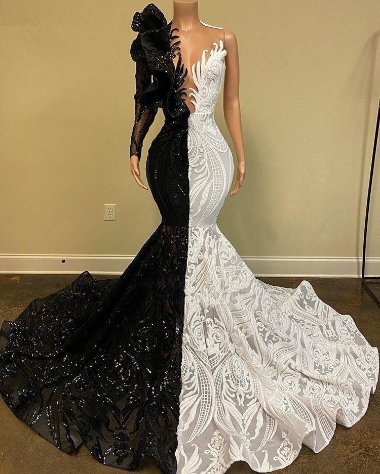 Mix Color Mermaid Prom Dress Sequins Long