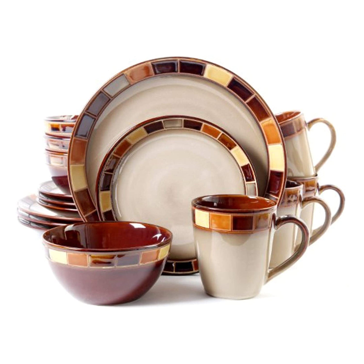 Gibson Elite Casa Estebana 16 Piece Plates, Bowls, & Mugs Set, Cream (Open Box)