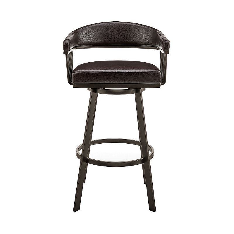 Oliver 26 Inch Modern Counter Stool， Vegan Faux Leather， Swivel， Dark Brown