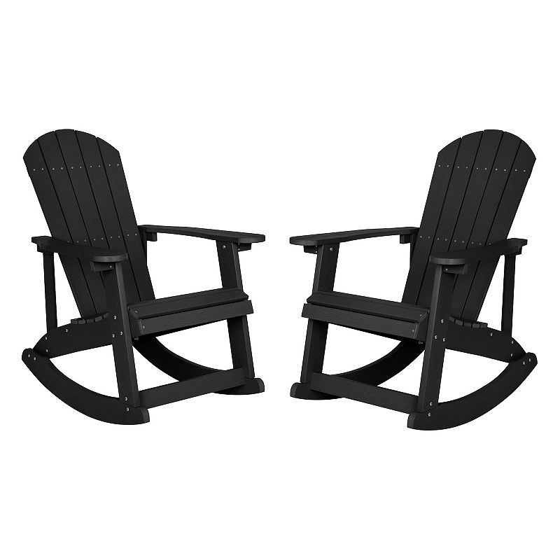 Merrick Lane Set of 2 Atlantic All-Weather Polyresin Adirondack Rocking Chair with Vertical Slats in Black