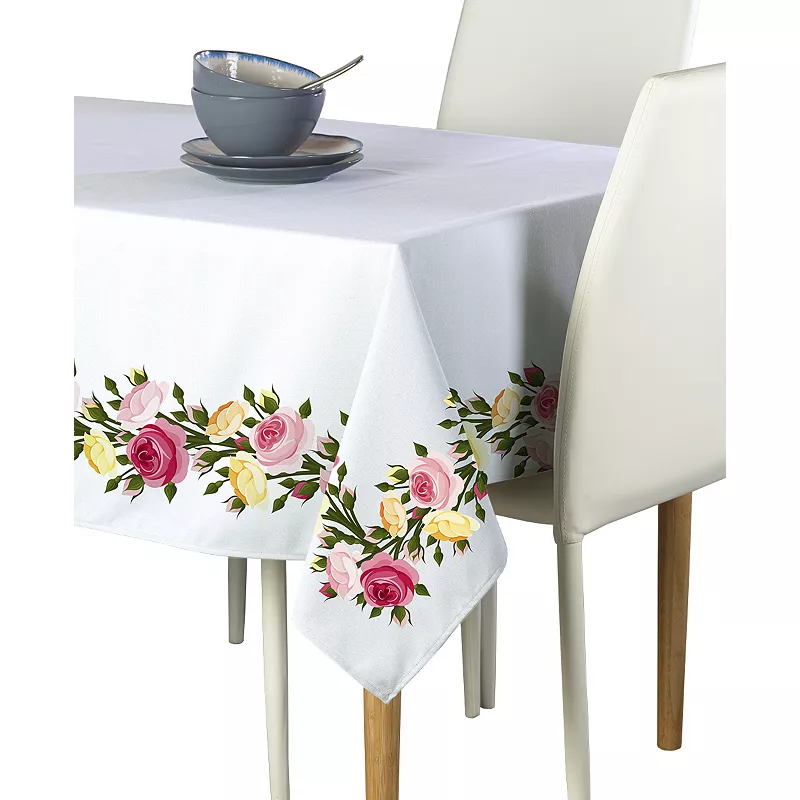 Square Tablecloth， 100% Polyester， 54x54， Roses in Bloom Garland