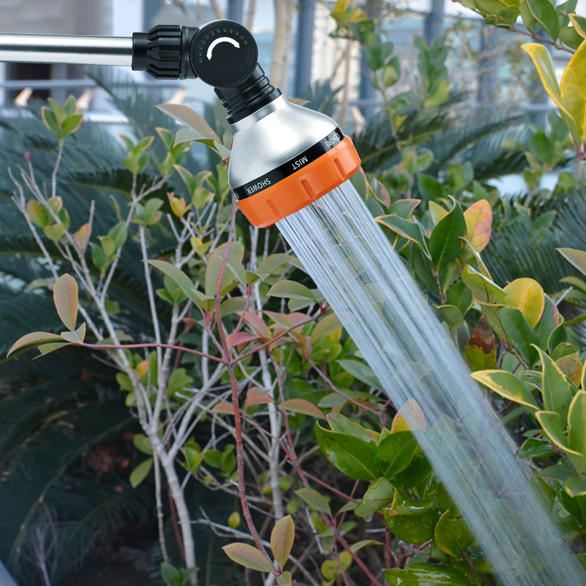 Sunisery Garden Adjustable Watering Wand，180 Degrees Rotating Head 10 Patterns Telescopic Long Hose Nozzle Sprayer