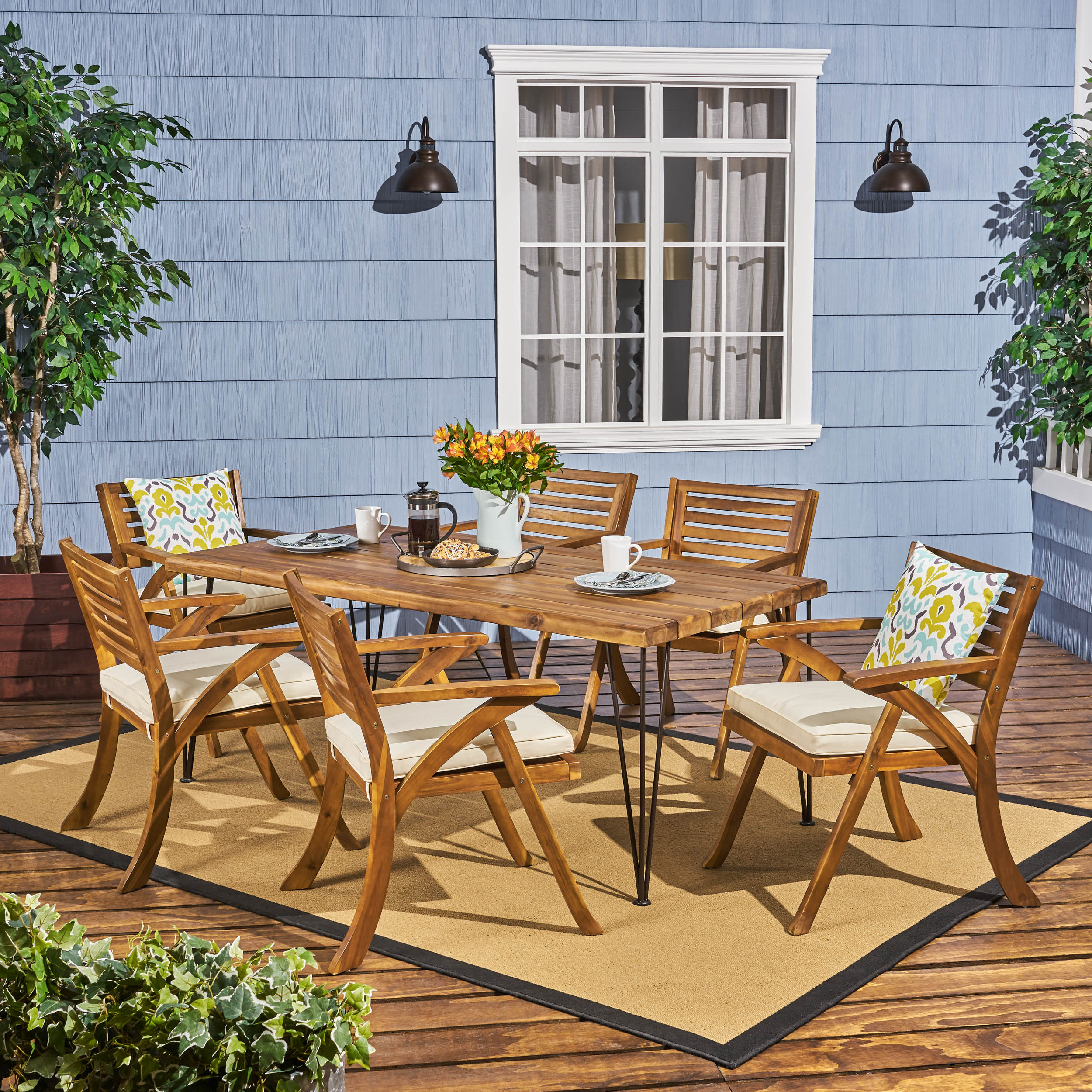 Lane Farmhouse Outdoor Patio Hairpin Legs Dining Set