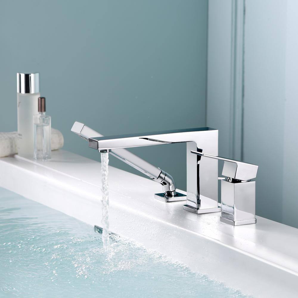 LUXIER Single-Handle Deck-Mount Roman Tub Faucet with Hand Shower in Chrome RTF17-TC