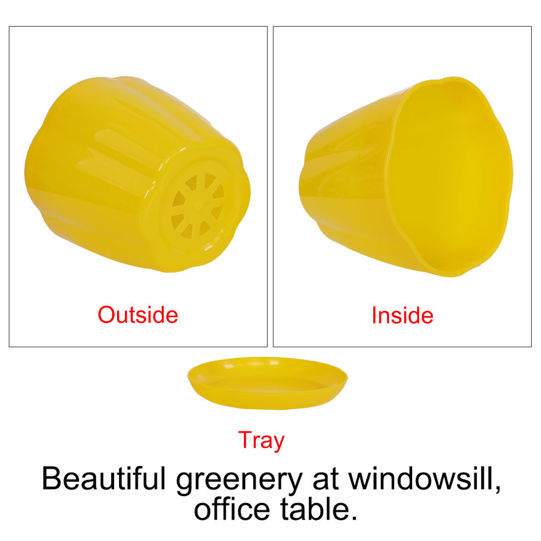 Home Garden Plastic Petal Shaped Plant Planter Holder Flower Pot Yellow w Tray