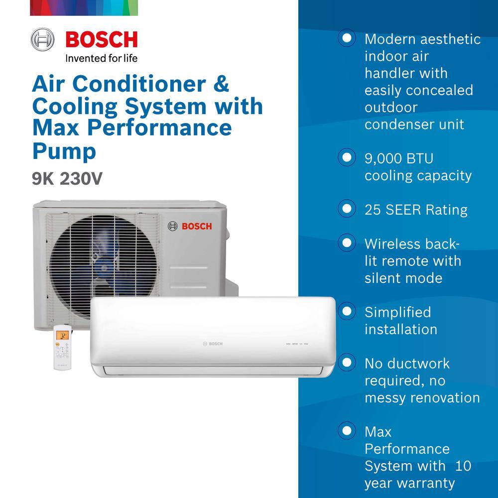 Bosch Gen 2 Climate 5000 ENERGY STAR 9000 BTU 0.75-Ton Ductless Mini Split Air Conditioner with Heat Pump 230-Volt60 Hz 8733954420