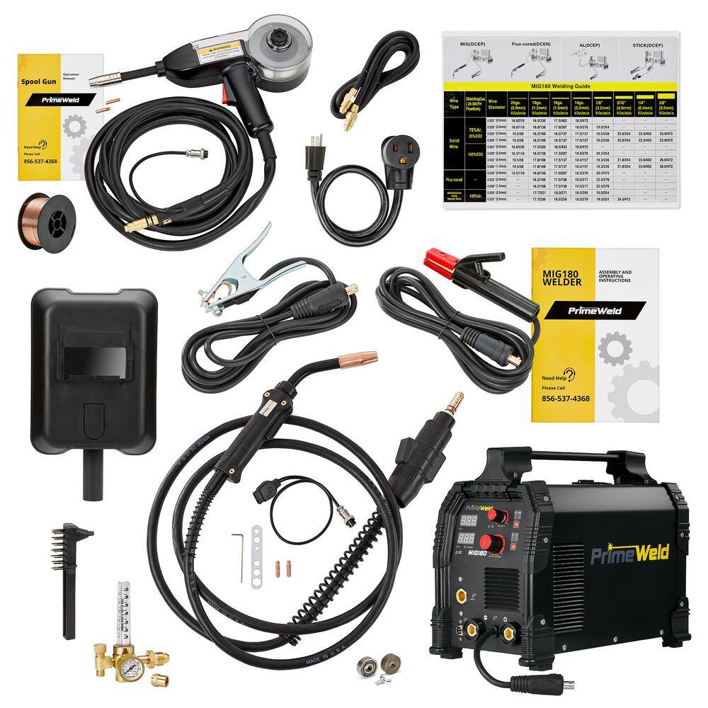 PrimeWeld 180 Amp 220-Volt or 110-Volt MIG Wire Feed Welder with Mig Gun Gas Regulator MIG and Flux-Cored Wire Spool Gun Included MIG 180