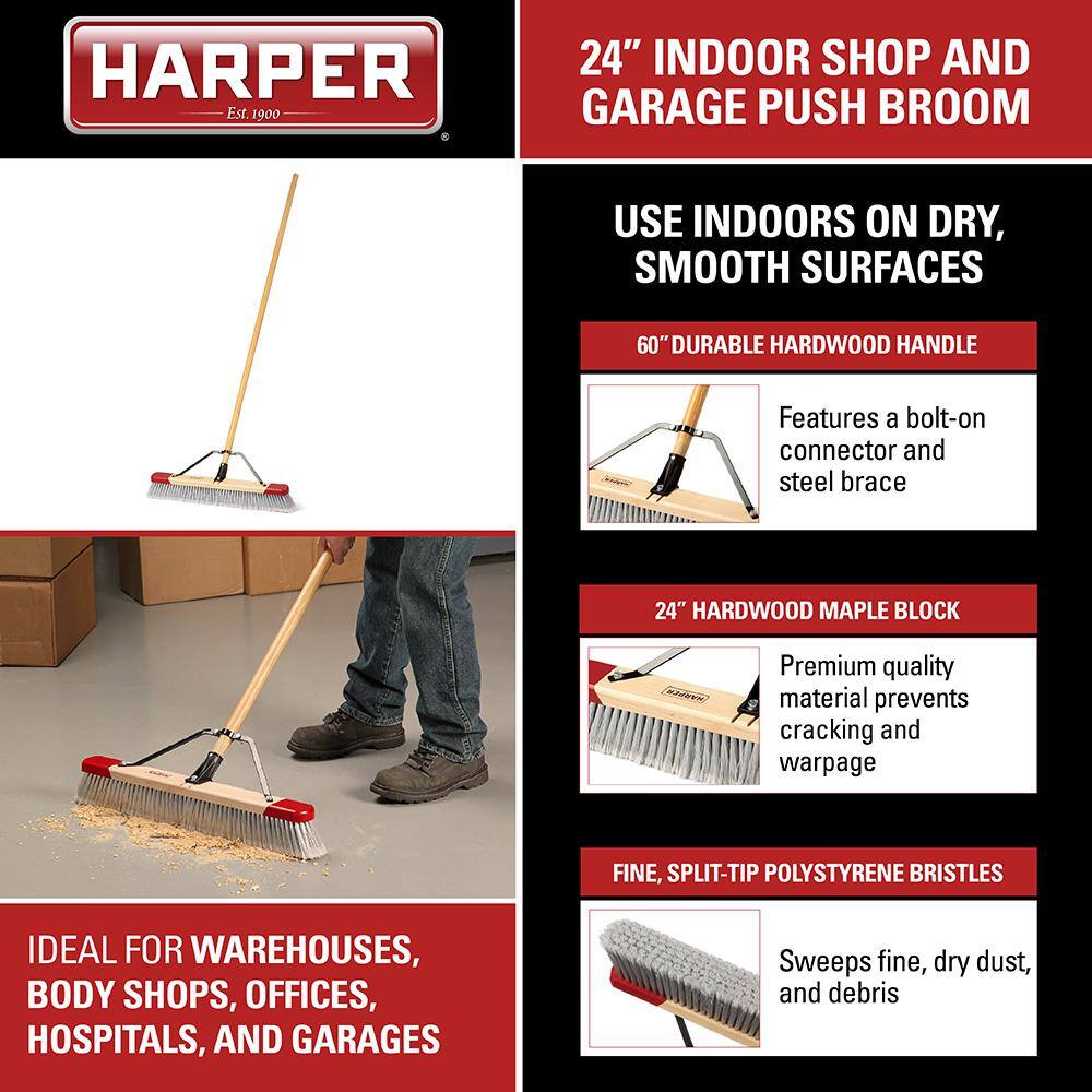 Harper 24 in. Easy to Assemble Indoor Push Broom 2224P1