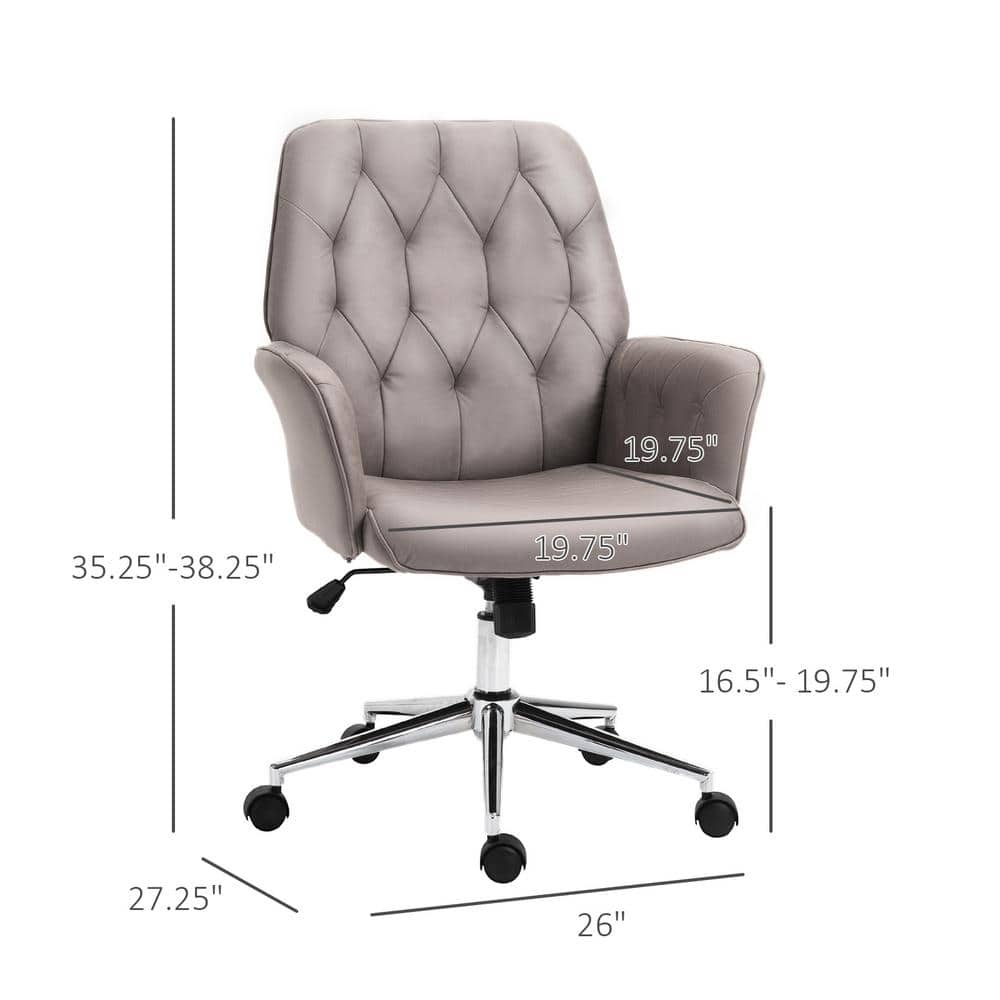 Vinsetto Light Grey, Modern Mid-Back Tufted Micro Fiber Home Office Desk Chair with Arms, Swivel Adjustable Task Chair 921-102V01