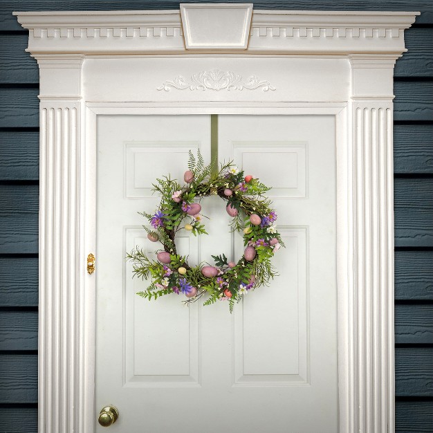 Artificial Floral Spring Wreath With Pink Eggs And Purple Flowers National Tree Company