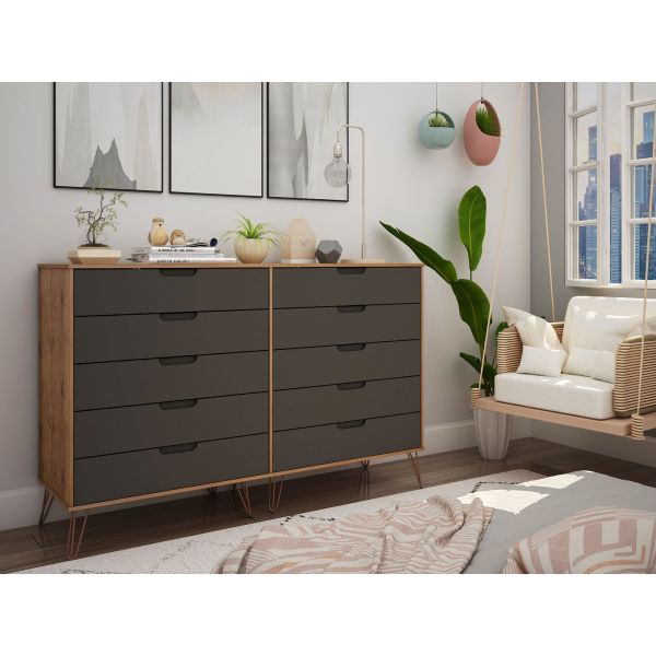 Rockefeller 10-Drawer Double Tall Dresser in Nature and Textured Grey