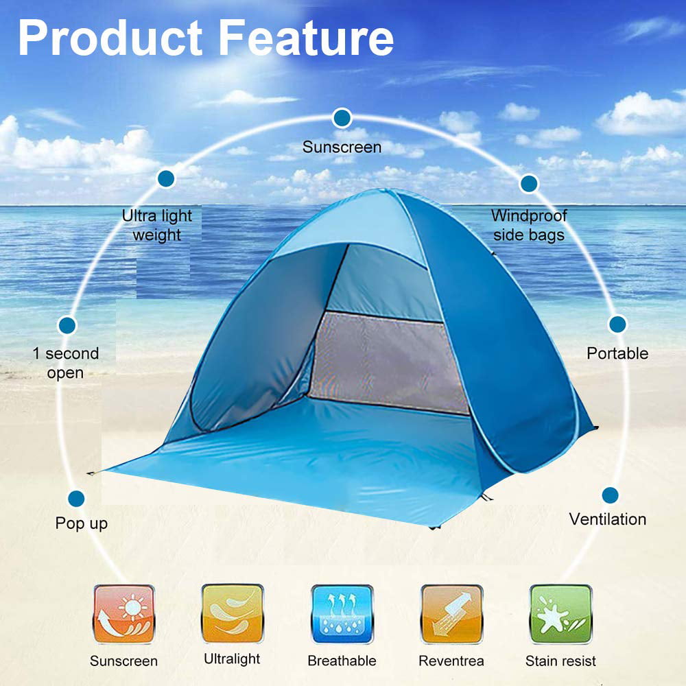 SEREE Automatic Pop up Beach Tent for 3-4 Person UPF 50+ Instant Portable Outdoors Quick Cabana Sun Shelter with Carry Bag Blue