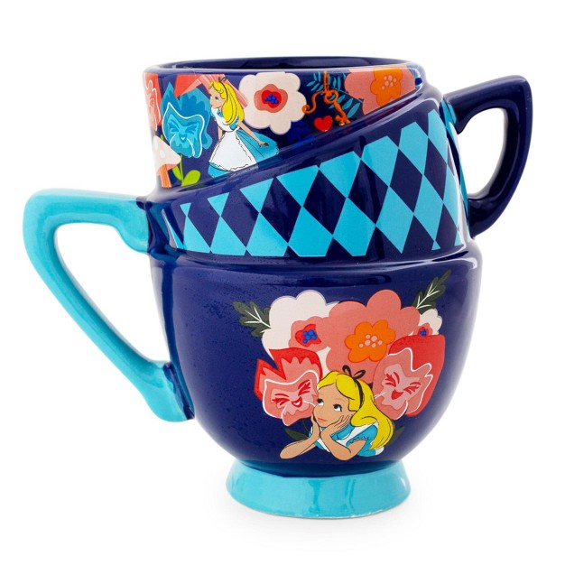 Silver Buffalo Disney Alice In Wonderland Stacked Teacups Sculpted Ceramic Mug Holds 20 Ounce