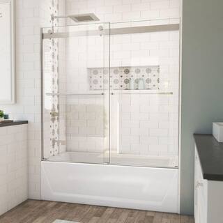 DreamLine Essence 60 in. W x 60 in. H Sliding Frameless Tub Door with Brushed Nickel Finish TDES60W600XXX04