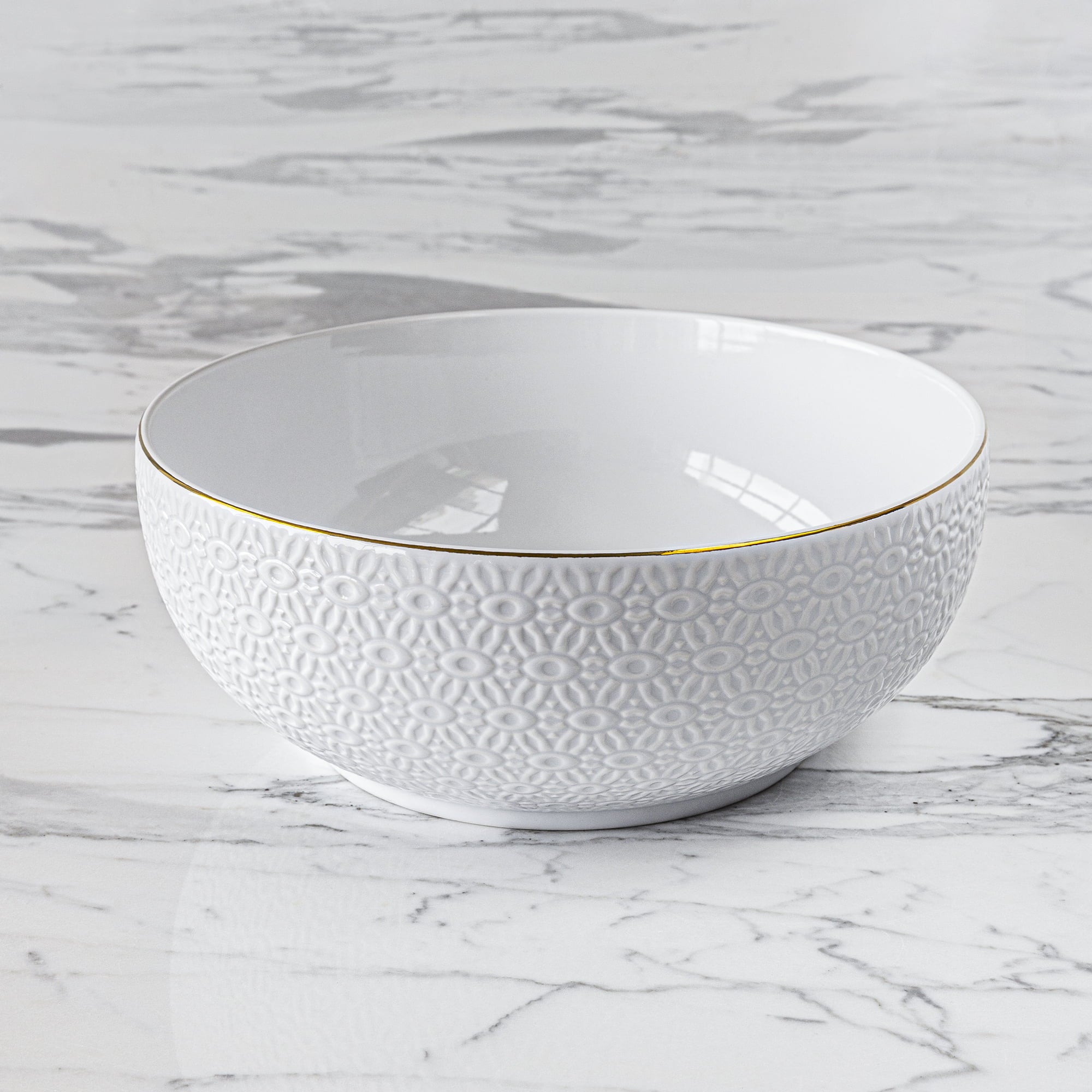 Sofia Home Embossed White Stoneware Serve Bowl by Sofia Vergara