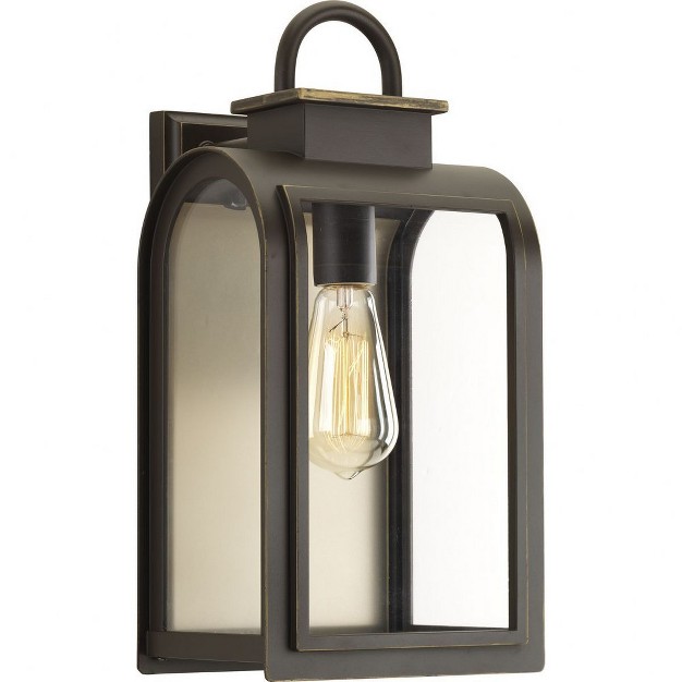 Progress Lighting Refuge 1 light Medium Wall Lantern Oil Rubbed Bronze Clear Glass Umber Reflector Panel