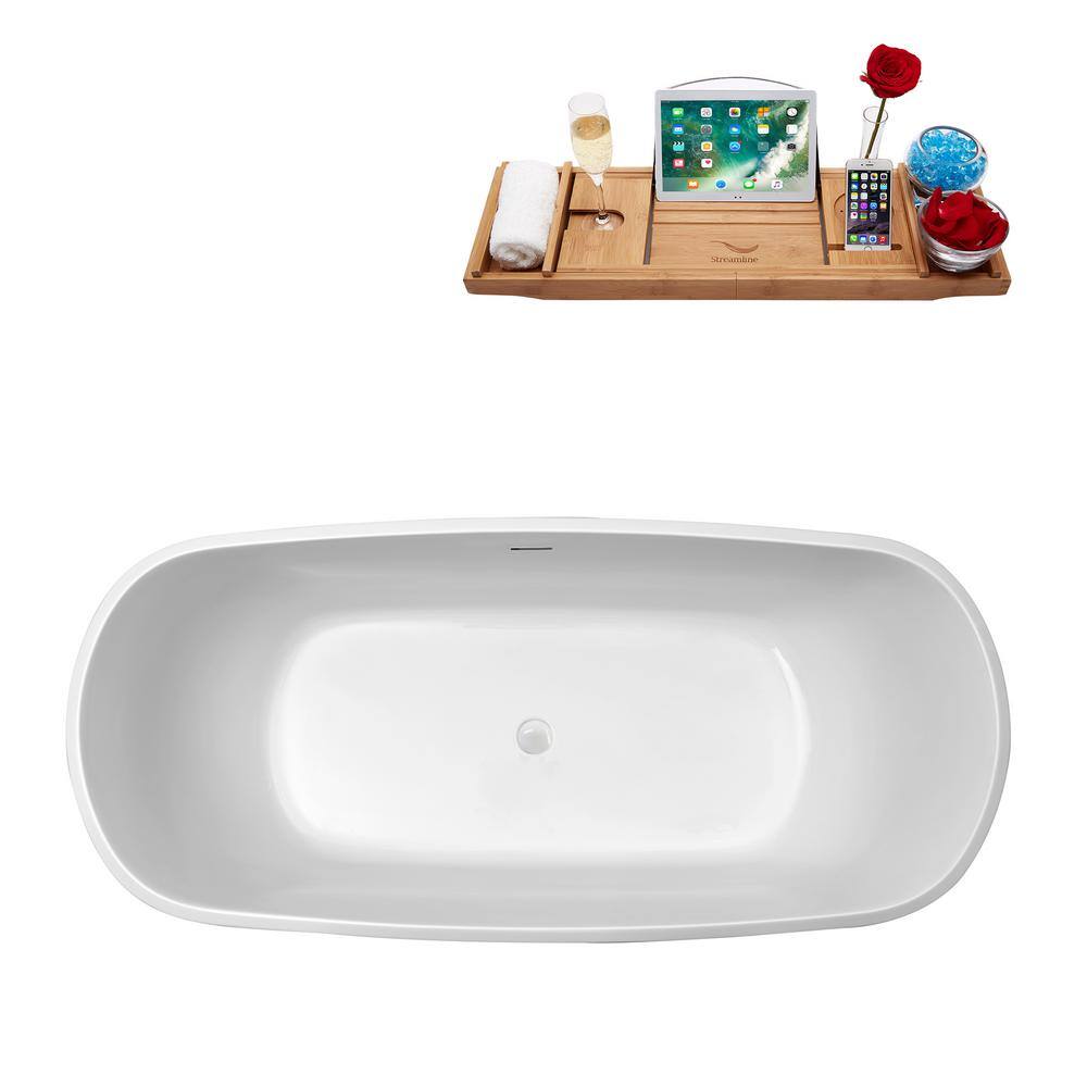 Streamline 59 in. Acrylic Flatbottom Freestanding Bathtub with Glossy White Drain N670WH