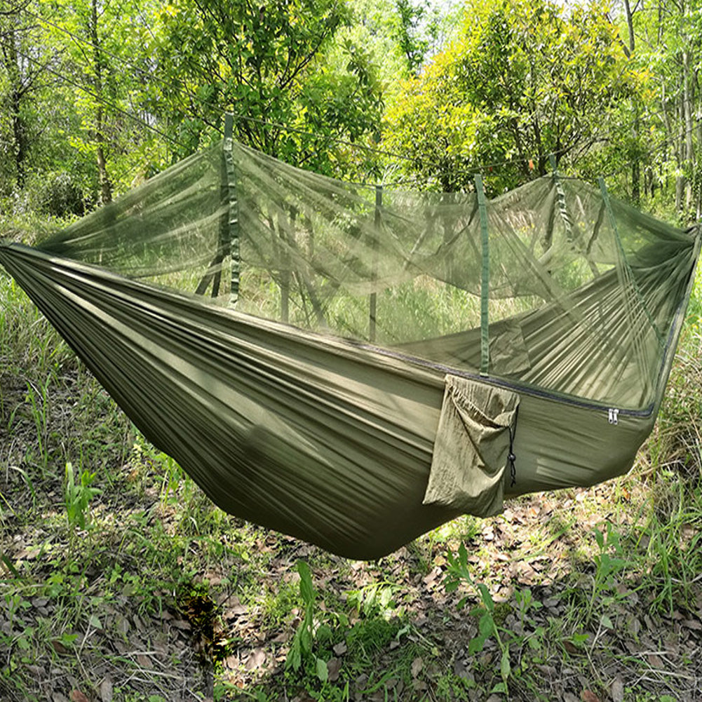 TOPCHANCES Camping Hammock with Net Mosquito, Parachute Fabric Camping Hammock Portable Nylon Hammock for Backpacking Camping Travel, Double Single Hammocks