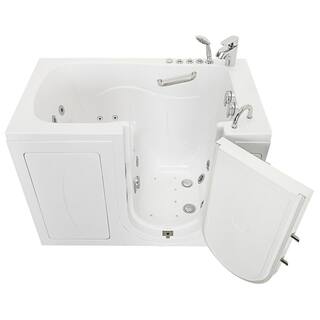 Ella Monaco 52 in. Walk-In Whirlpool and Air Bath Bathtub in White RHS Outward Door 2 PC Fast Fill Faucet 2 in. Dual Drain OA3252D2P-R