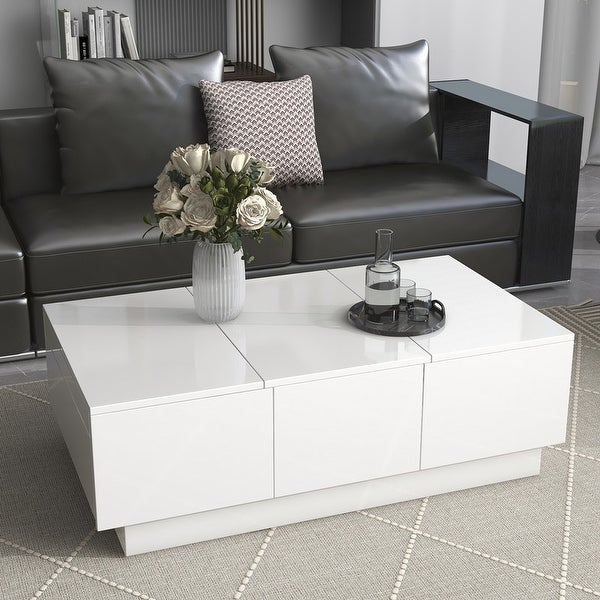 Extendable Coffee Table with 2 Large Hidden Storage Compartment and 2 Drawers， Cocktail Table Center Table with Sliding Top