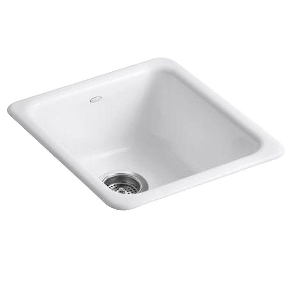 KOHLER Dual Mount Cast-Iron 17 in. Single Basin Kitchen Sink in White K-6584-0