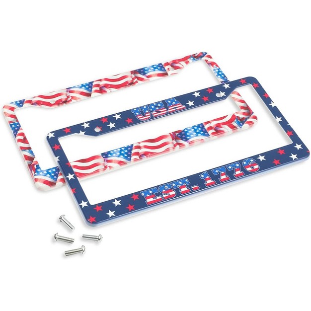 Zodaca 2 Pack American Flag License Plate Frames Covers With Screws 12 3 X 6 4 In