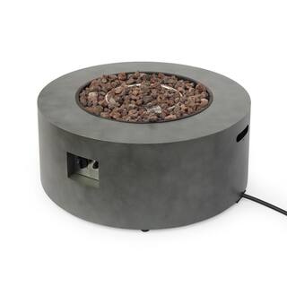 Noble House Wellington 15.25 in. x 19.75 in. Round Concrete Propane Fire Pit in Dark Grey with Tank Holder 70380