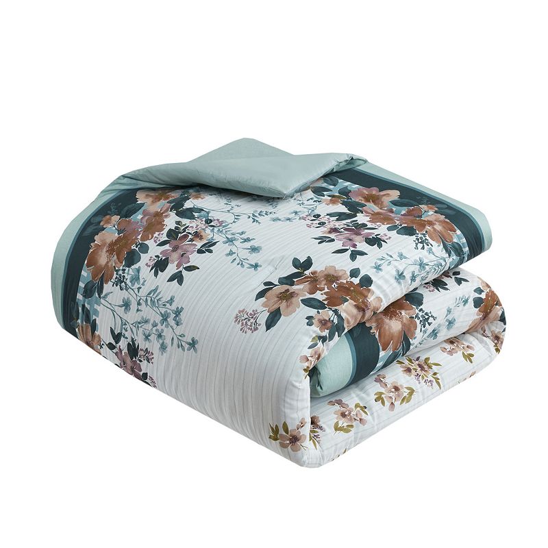 Madison Park Alaina 5-Piece Floral Cotton Comforter Set with Throw Pillows