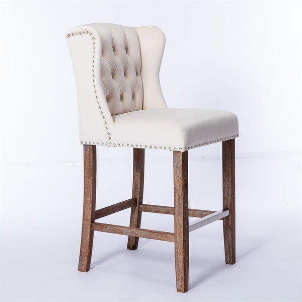 Upholstered 27 Seat Height Barstools with Nailhead-Trim and Tufted Back， Set of 2