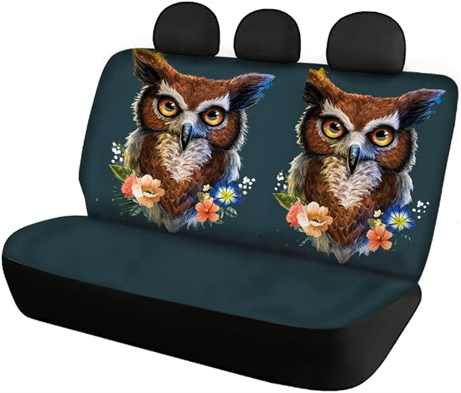 FKELYI 5 Pieces Floral Owl Print Car Seat Covers Decor Accessories for Women Men，Elastic Polyester High Back Seat Covers，Universal Fit Auto Car Interior Protector Accessories Set