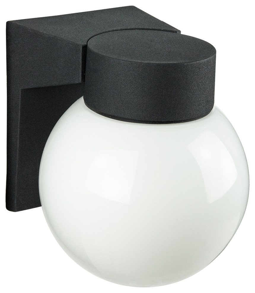 Wall Mount Globe Style Outdoor Fixture Black White Glass   Contemporary   Outdoor Wall Lights And Sconces   by BULB CENTER  Houzz