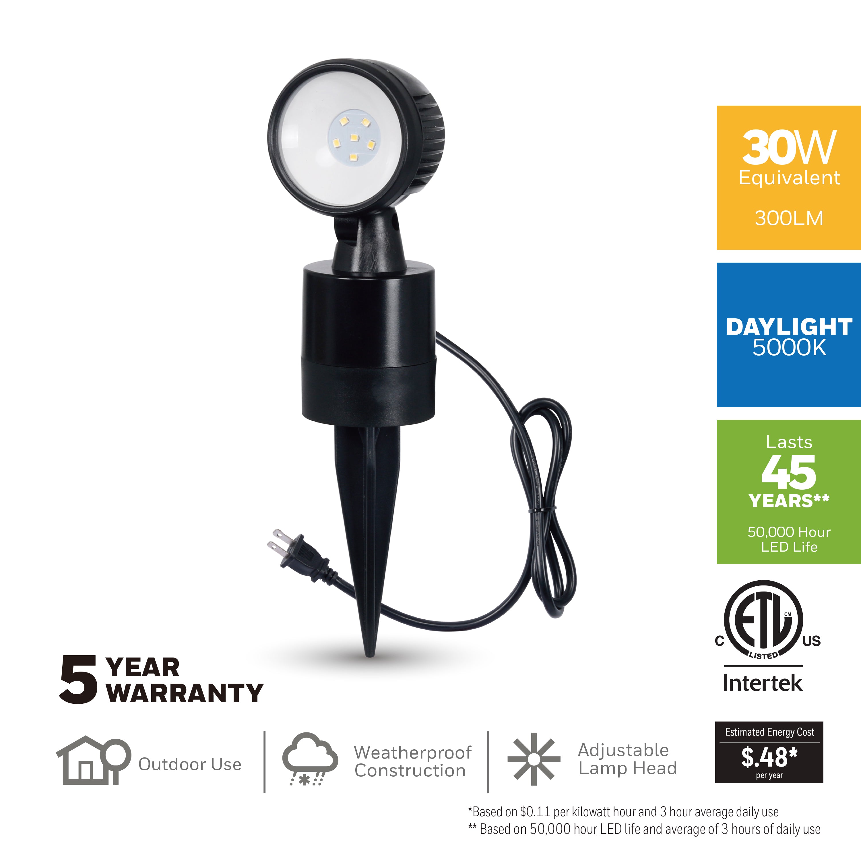 Honeywell 300 Lumen LED Spot Light Garden Light， Plug-in (2-Pack)